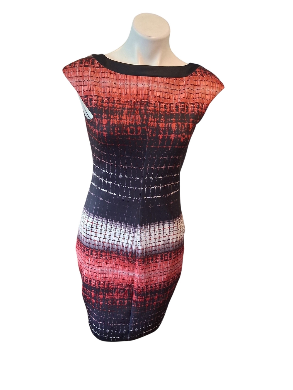 Jax Red Ombre Midi Dress with Black Neckline